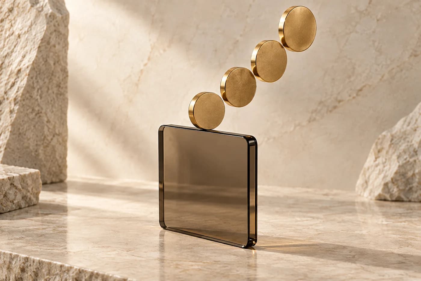 Gold discs and a glass wallet form illustrating digital gold